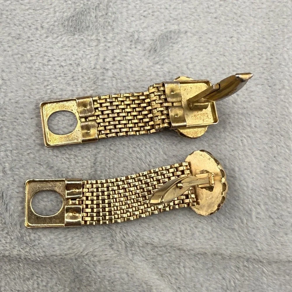 Vintage Estate Cufflinks Gold Tone Mesh Tigers Eye‎ Wrap Around Retro Men